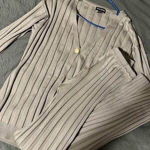 PrettyLittleThing Ribbed Taupe Cardigan and Pants Set